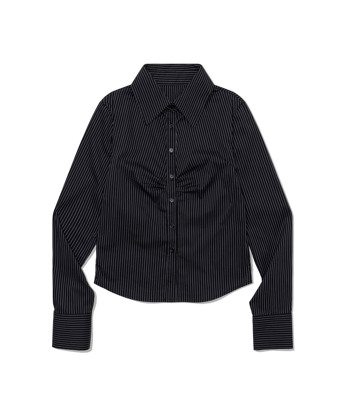모아(MOAA) Stripe Gather Shirt (BLACK)