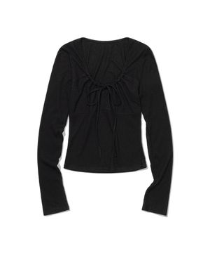 Ribbon Gather Rib Top (BLACK)