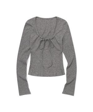 Ribbon Gather Rib Top (CHARCOAL)