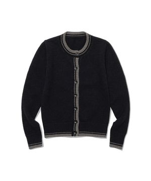 Border Knit Cardigan (CHARCOAL)