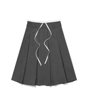 Laced Pleated MIDI Skirt (GRAY)