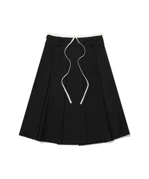 Laced Pleated MIDI Skirt (BLACK)