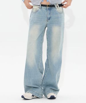 Sand fade Wide Jeans (LIGHT BLUE)