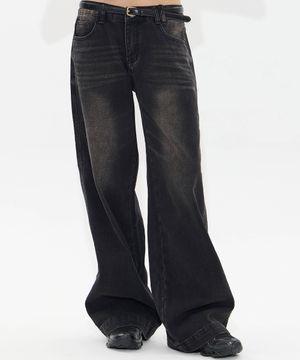 Sand fade Wide Jeans (BLACK)