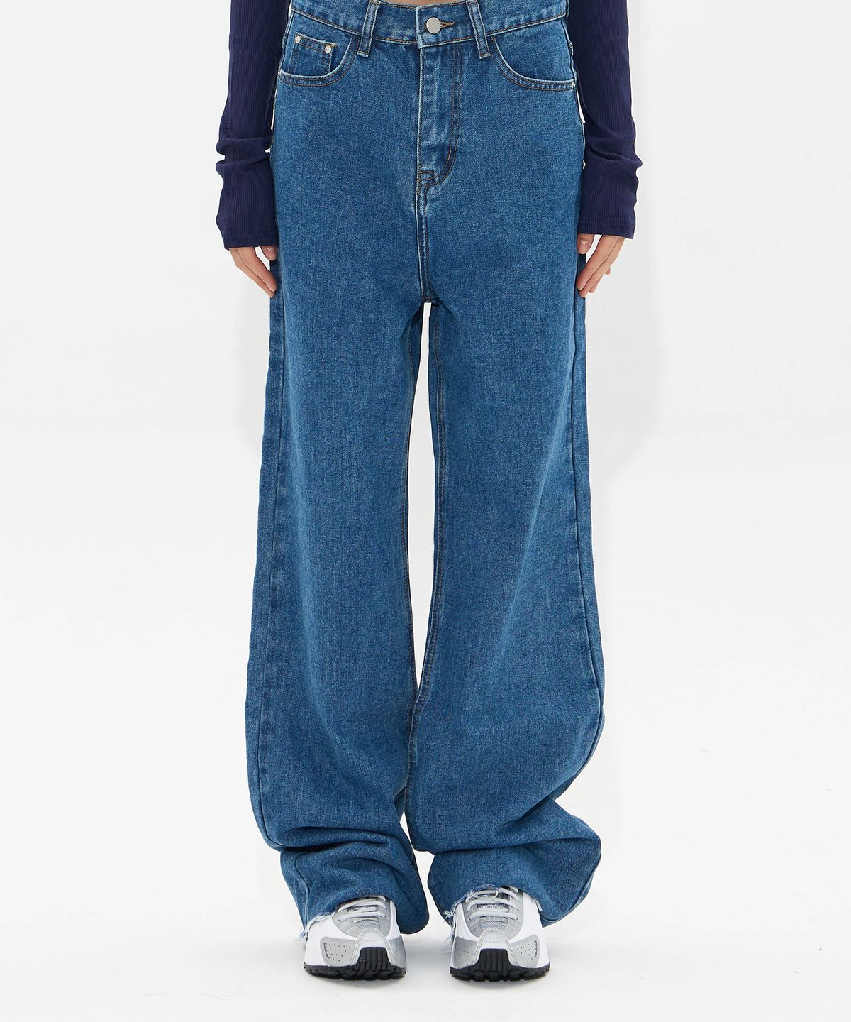 모아(MOAA) Fray Hem cut jeans (WASHED DEEP BLUE)