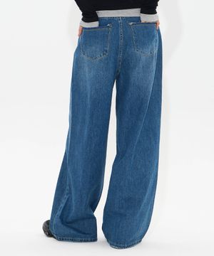 Fray pocket Wide JEANS (WASHED BLUE)