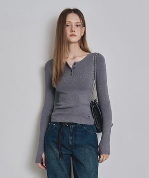 [우먼] 슬림 헨리넥 골지 니트 6 COLOR COWKT004