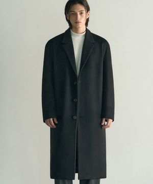 캐시미어 오버사이즈 미니멀 싱글 코트 [블랙]