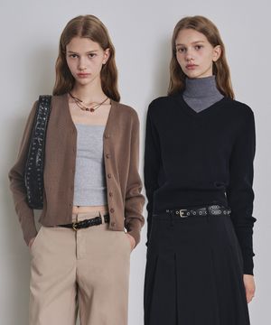 [2PACK] [우먼] 베이직 가디건 골지 니트 세트 COWCDKTSET