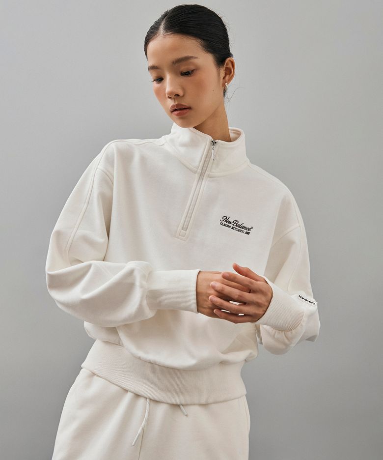 NBNCF4W922 / WOMEN 에센셜 세미크롭 반집업 (CREAM)