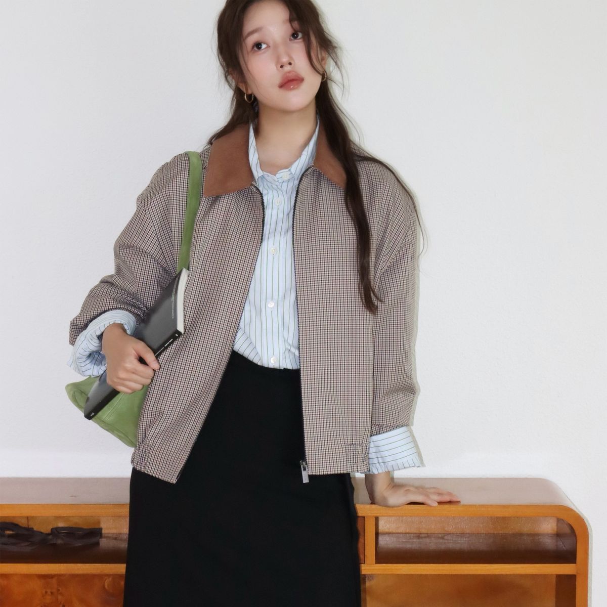 빈폴 레이디스(BEANPOLE LADIES) [B. my] 클래식 체크 헤링턴 점퍼  브라운 (BF5839N03D)