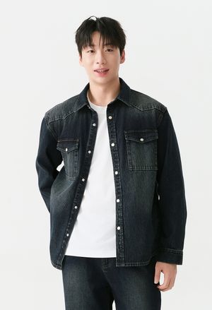 유니) 스트라이프 다크 인디고 난스판 웨스턴 데님 셔켓 DJ AP3DDJ643-DB