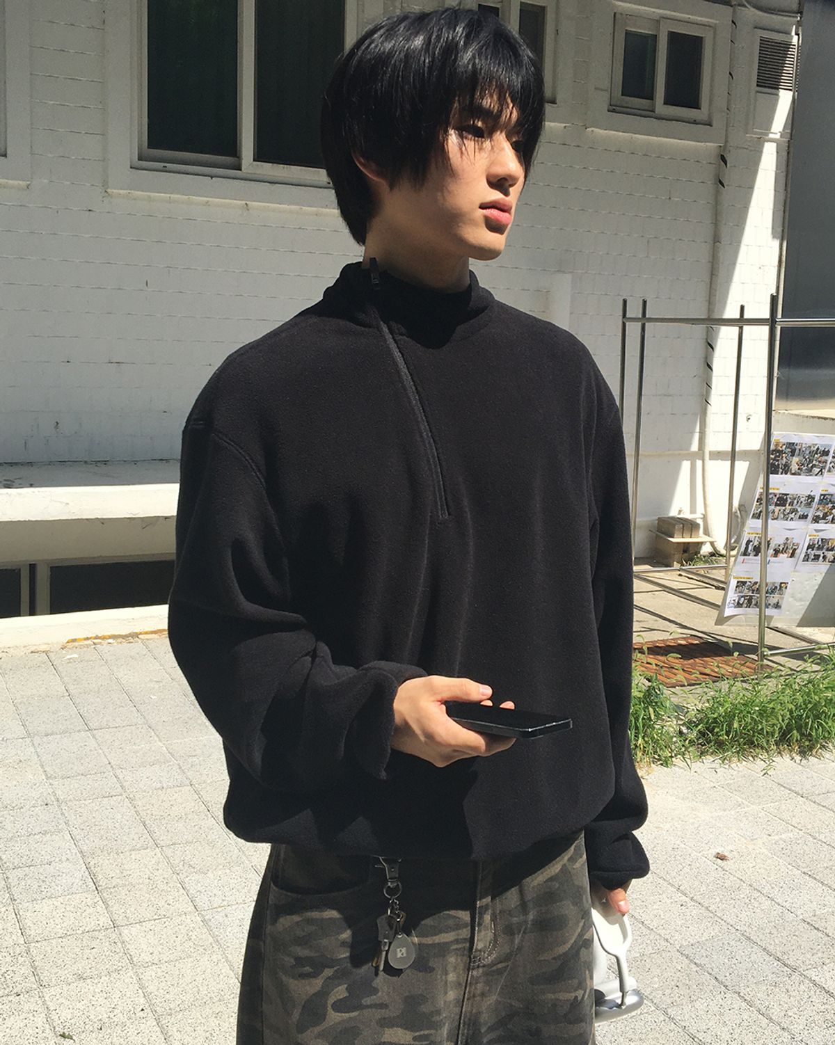 인템포무드(INTEMPOMOOD) 폴라 플리스 하프 집업_블랙