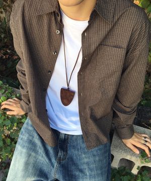 모던 체크 크롭 셔츠_브라운