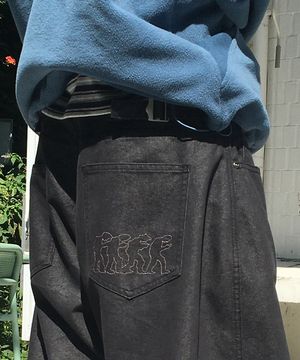 소셜 그래픽 와이드 데님_블랙