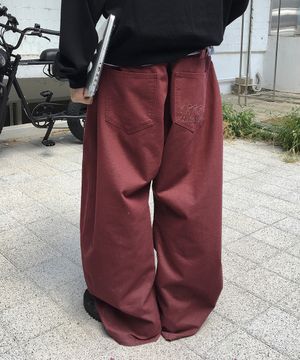 소셜 그래픽 와이드 데님_버건디