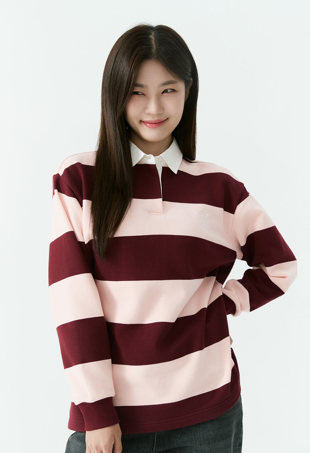 잠뱅이(JAMBANGEE) 여성) 스트라이프 카라 배색 롱 슬리브 AP3WTL558-PK