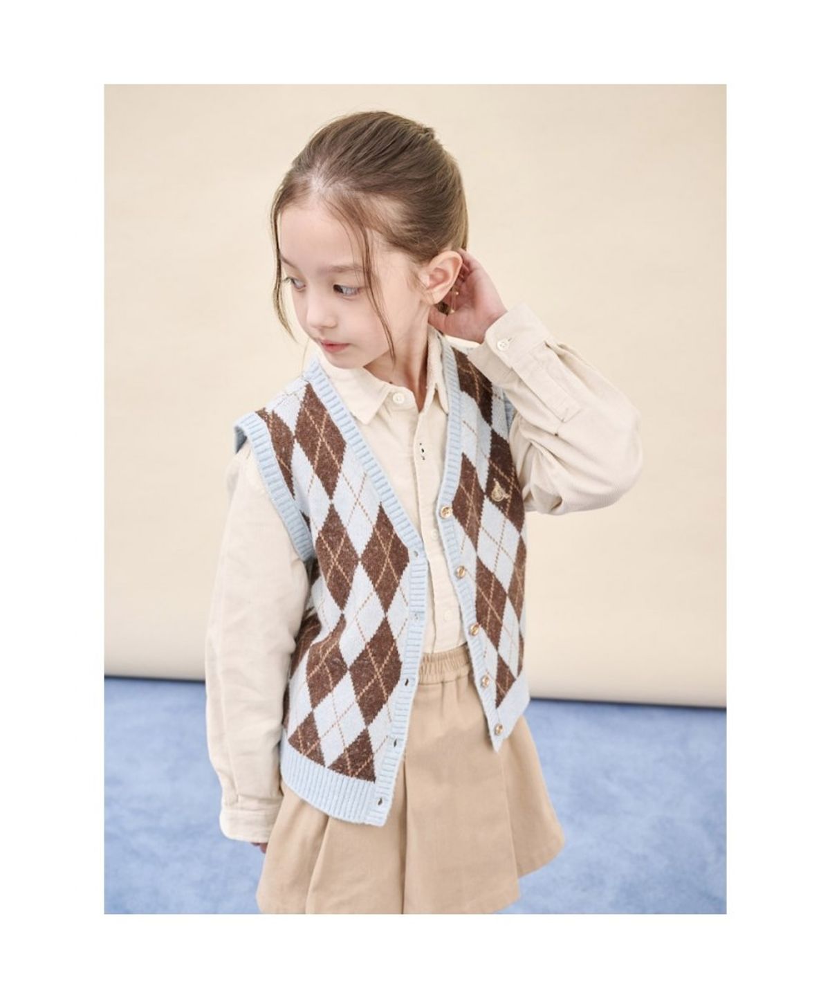 빈폴 키즈(BEANPOLE KIDS) 여아 아가일 오픈형 베스트  스카이 블루 (BI5951G01Q)