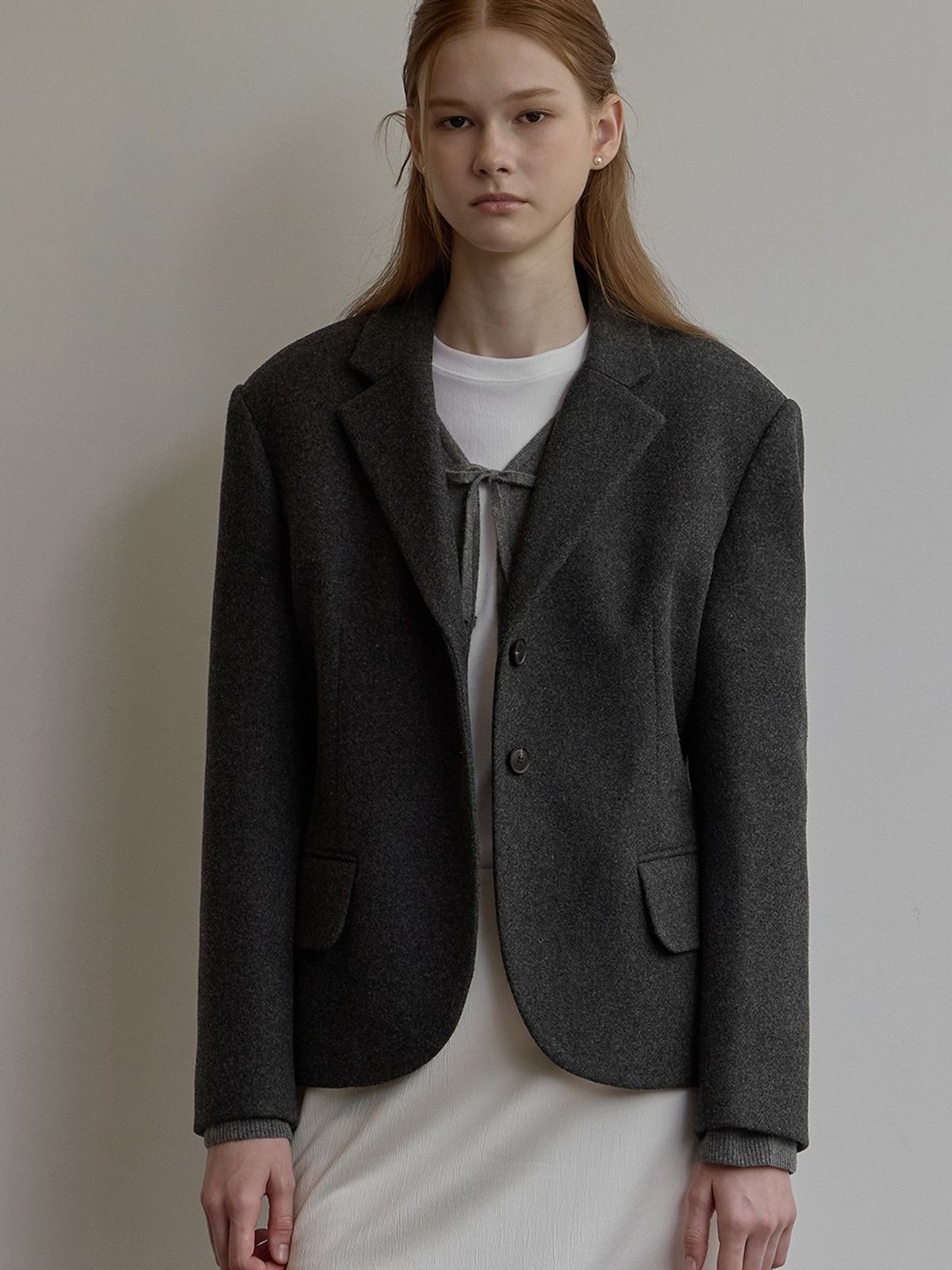 비뮤즈맨션(BEMUSE MANSION) Wool overfit single jacket - Charcoal