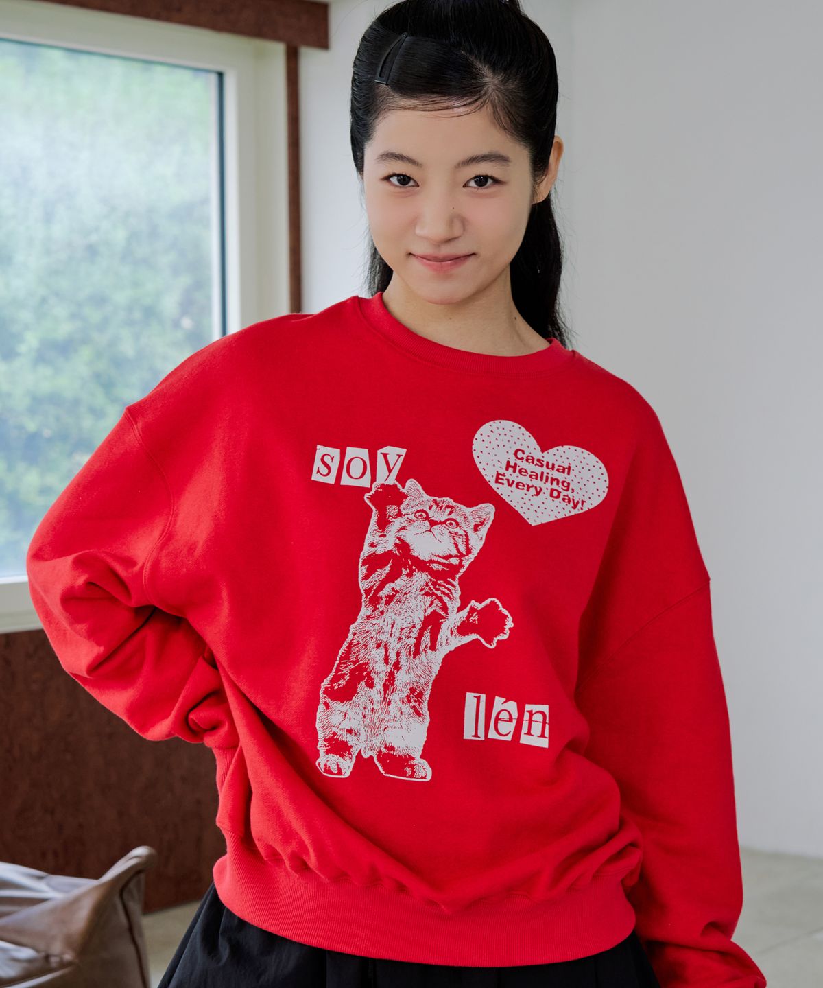 소이렌(SOYLEN) 하트 캣 스웨트셔츠 (레드)