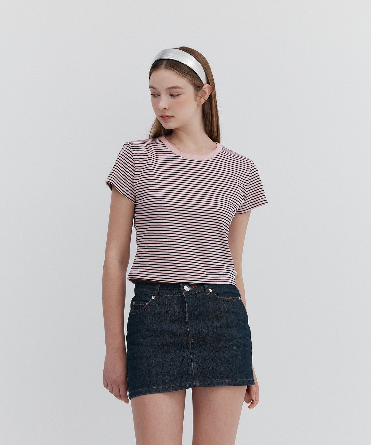 우네(OONE) Stripe Cropped T-Shirts_Pink