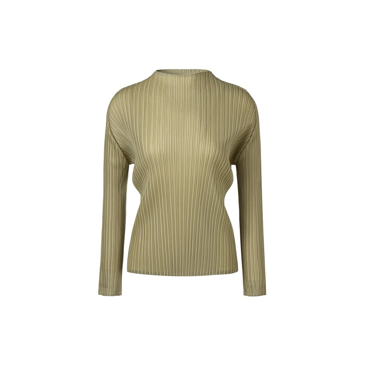 몽플리쎄(MONPLISSE) [여성] 반넥 긴소매 플리츠 베이직 티셔츠 (베이지)
