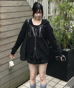 와디 아플리케 로고 후드 집업 남녀공용 (3컬러)