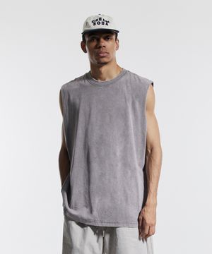 피그먼트 오버핏 슬리브리스 그레이