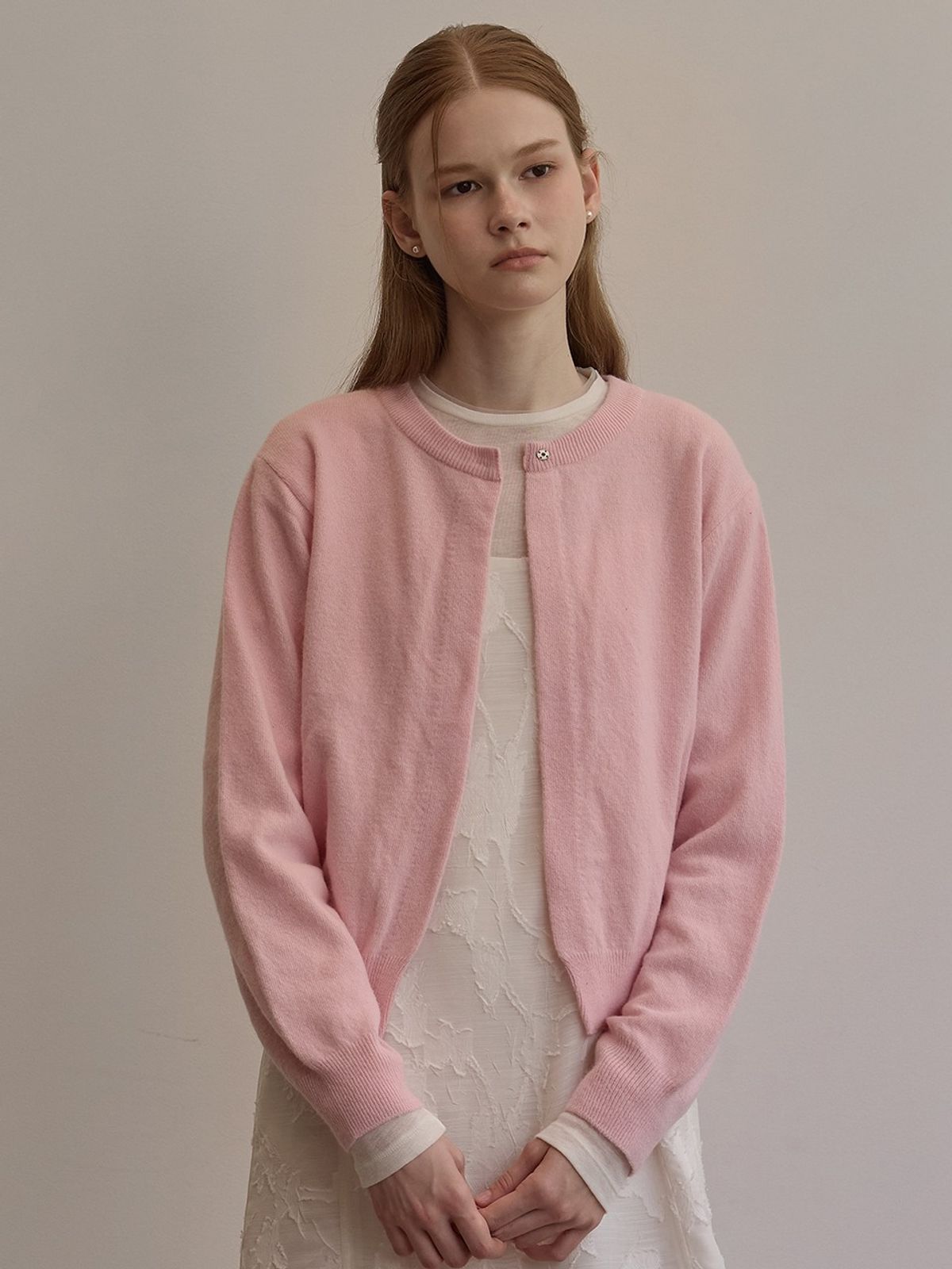비뮤즈맨션(BEMUSE MANSION) Camelia knit cardigan - Pink