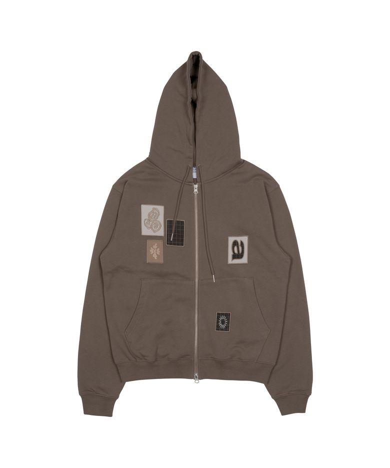 TCM frame hooded zip-up (brown)