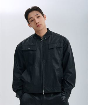 포켓 크롭 레더 자켓