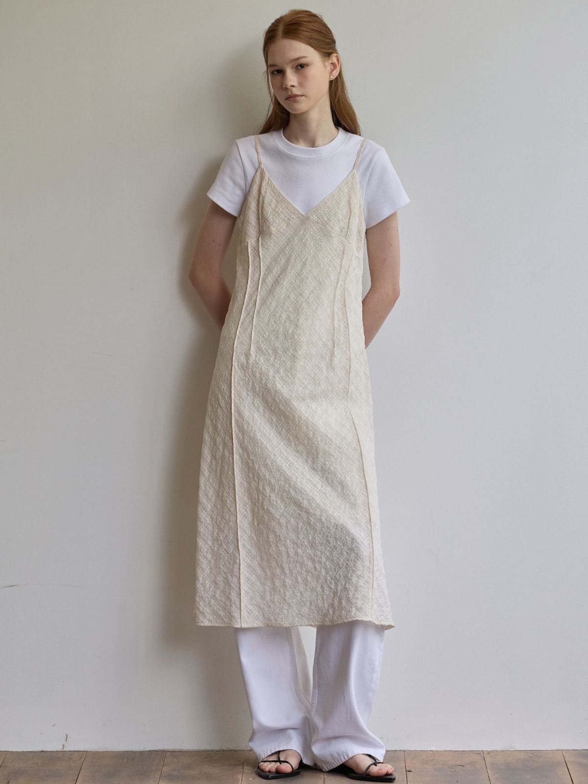 비뮤즈맨션(BEMUSE MANSION) Bias check layered dress - Butter cream