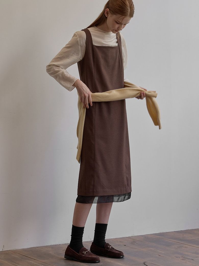 Hem line sheer patch dress - Brown