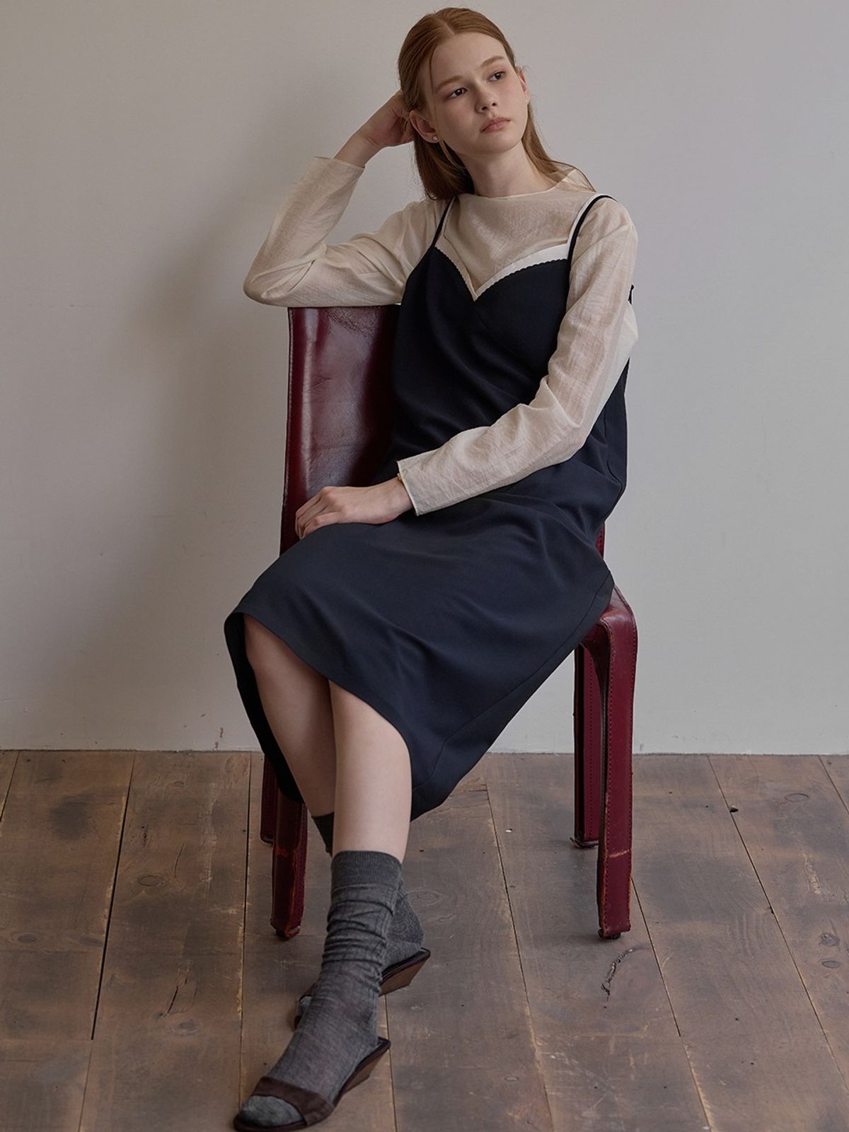 비뮤즈맨션(BEMUSE MANSION) Combination layered dress - Navy