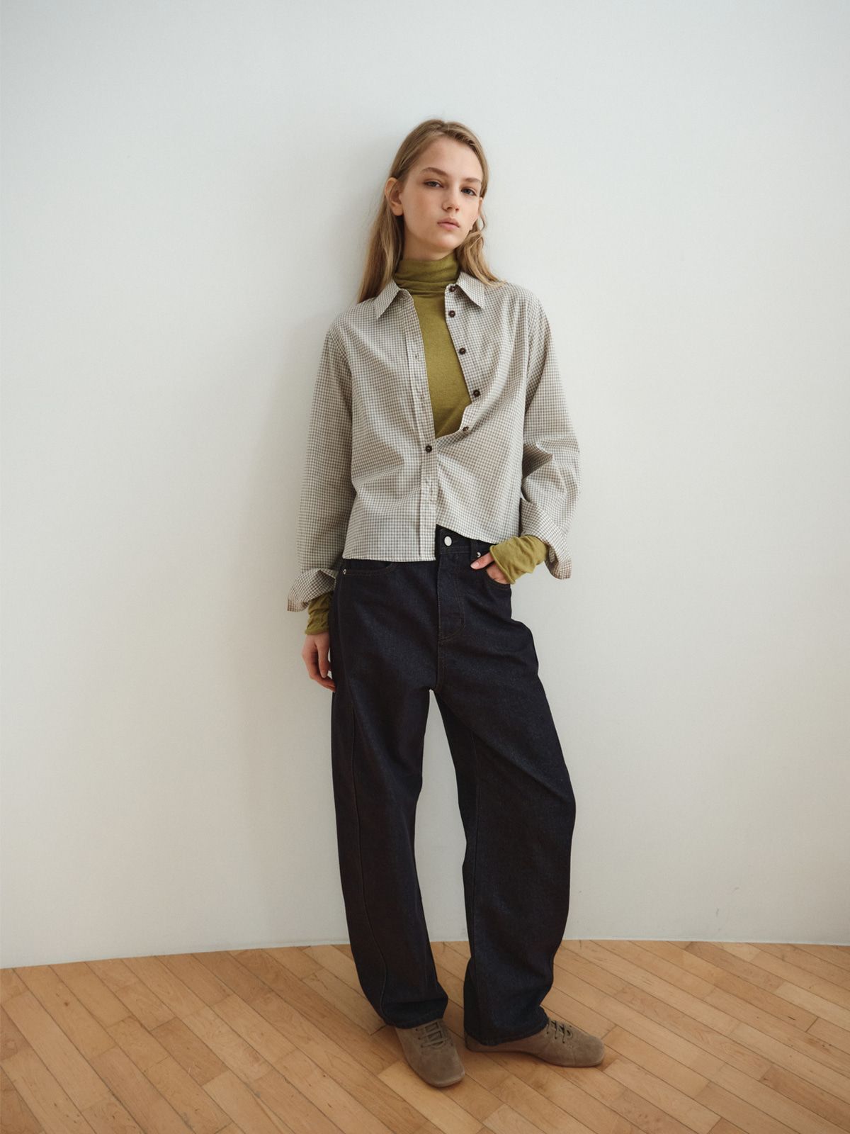 리플레인(REPLAIN) CURVED DENIM PANTS_DARK NAVY