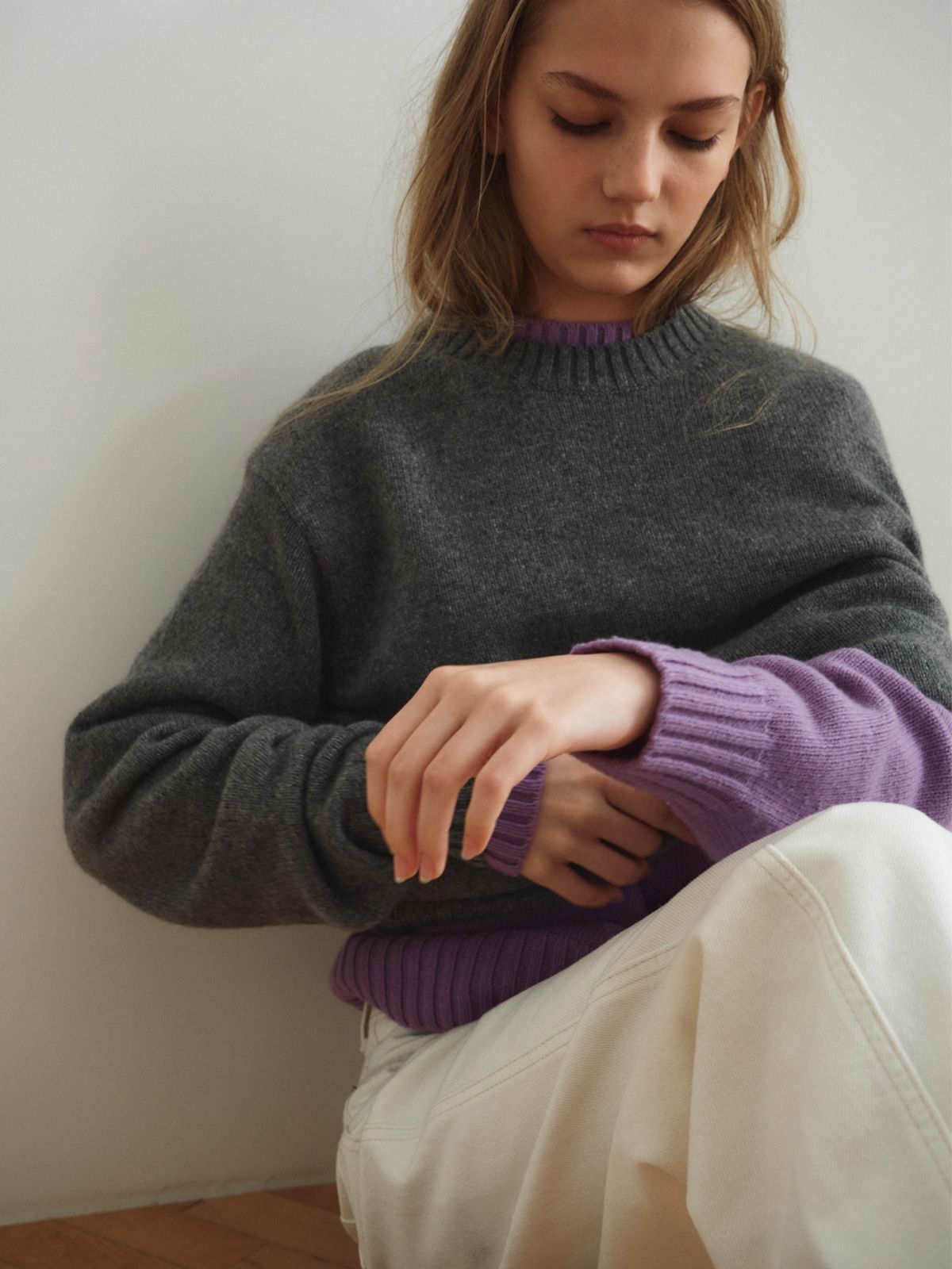 리플레인(REPLAIN) CASHMERE BLEND ROUND TOP_GREY
