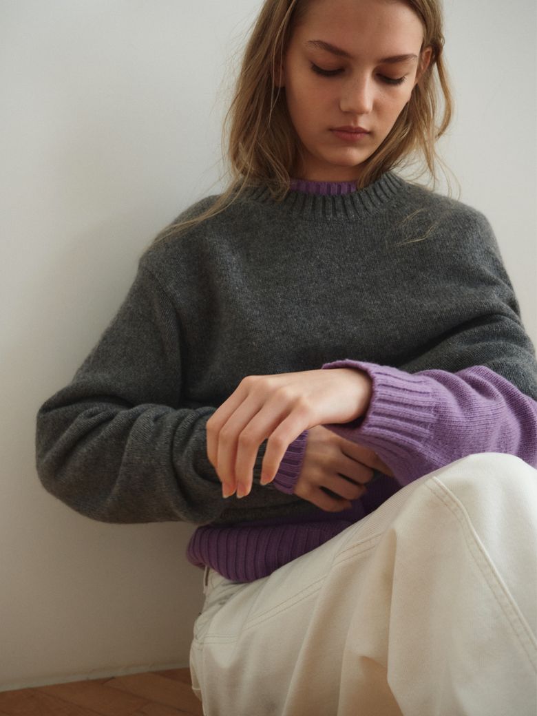 CASHMERE BLEND ROUND TOP_GREY
