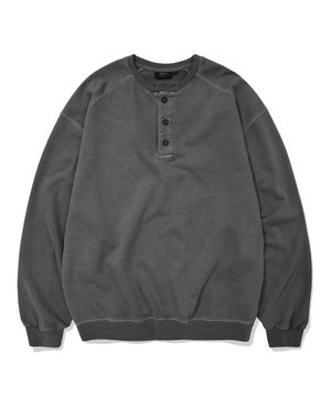 VINTAGE WASHED HENLEY SWEATSHIRT (PIGMENT CHARCOAL)