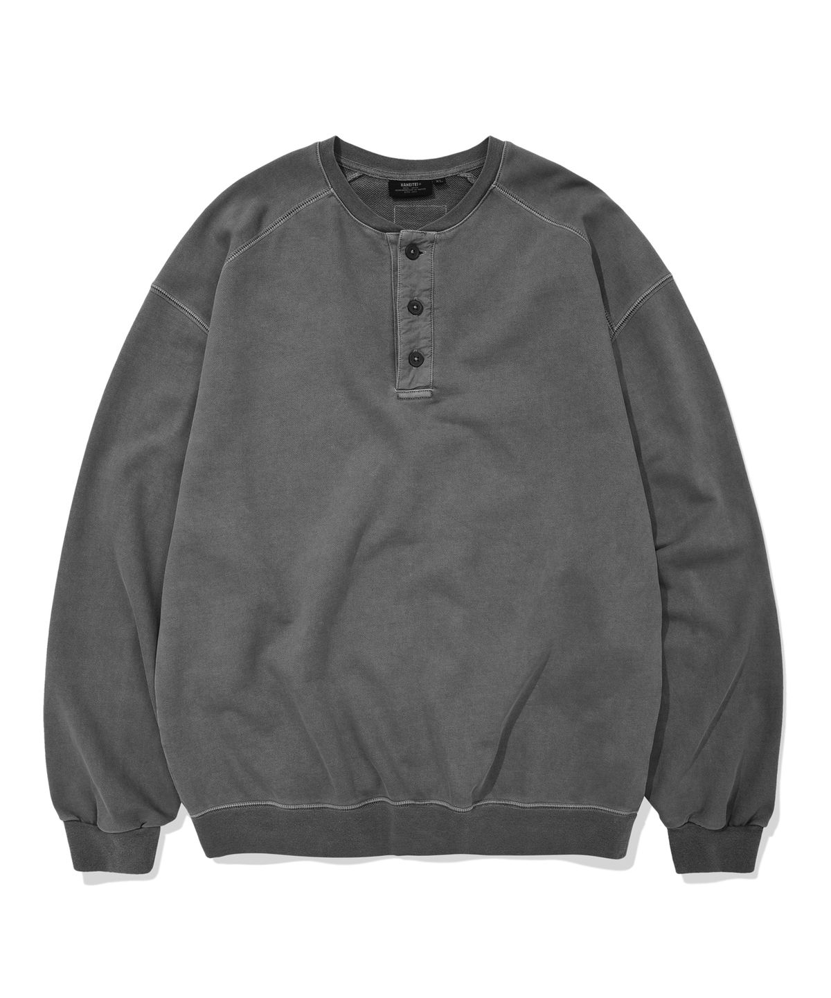카네이테이(KANEITEI) VINTAGE WASHED HENLEY SWEATSHIRT (PIGMENT CHARCOAL)