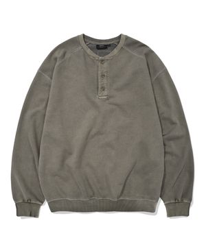 VINTAGE WASHED HENLEY SWEATSHIRT (OLIVE DRAB)