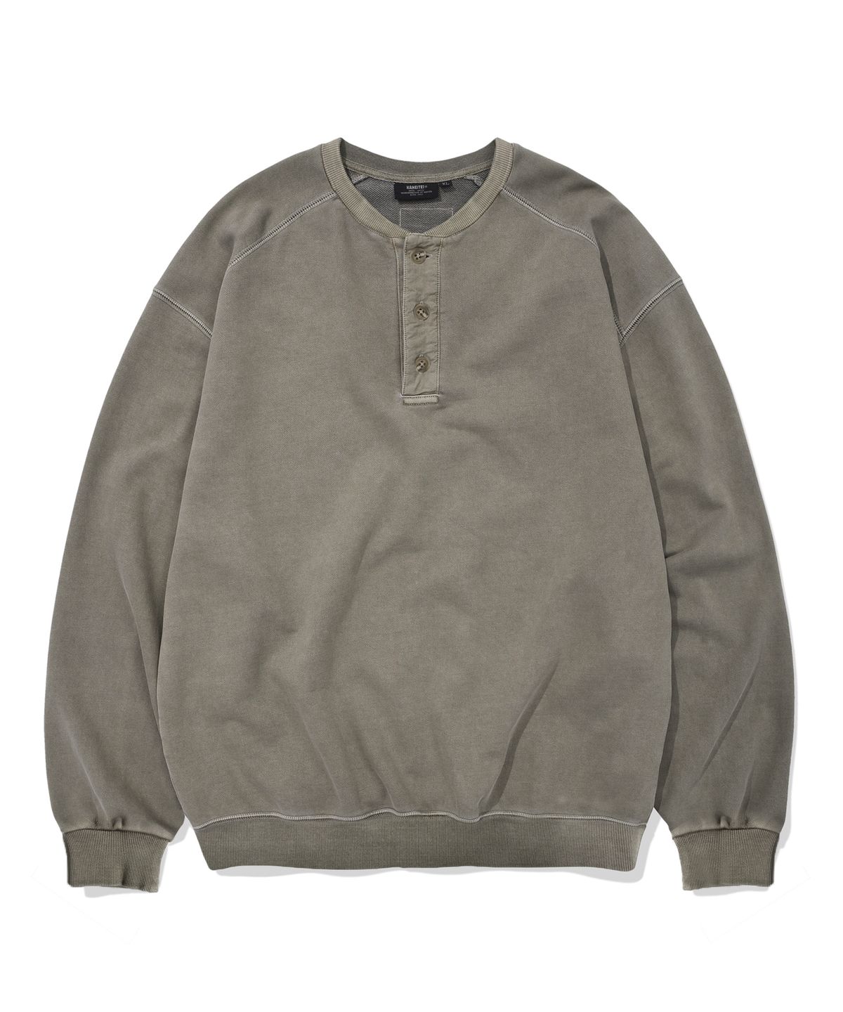 카네이테이(KANEITEI) VINTAGE WASHED HENLEY SWEATSHIRT (OLIVE DRAB)