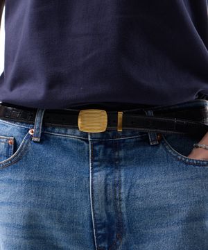 마들렌 크로커다일 텍스처 벨트 Black/Gold