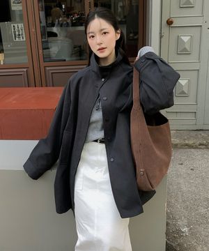 SIOT4152 하이넥 하프 트렌치 코트_Charcoal