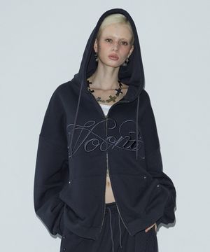 Lettering Embroidery Zip-up (CHARCOAL)