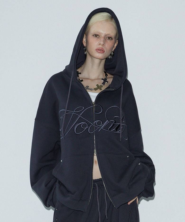 Lettering Embroidery Zip-up (CHARCOAL)