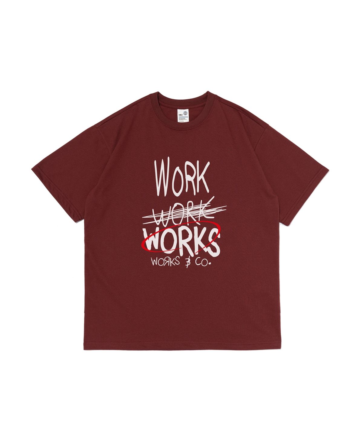 웍스앤코(WORKS & CO.) 타이핑 워크 오버핏 반팔티셔츠 (와인)