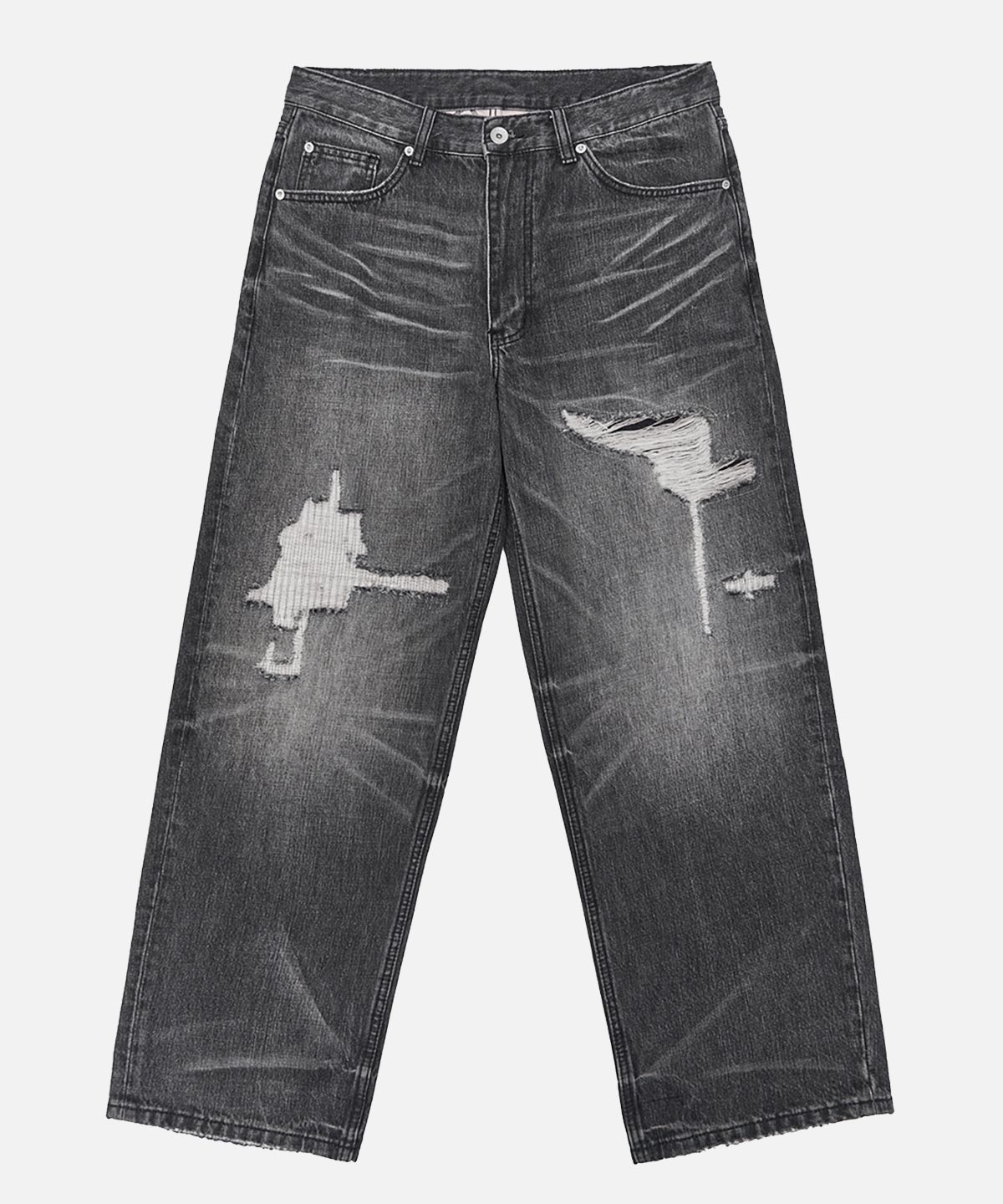 미드업데이트(MIDUPDATE) Destroyed Black Washing Denim Pants_Black