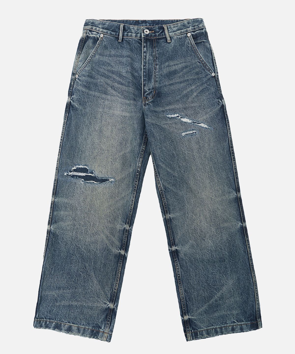 미드업데이트(MIDUPDATE) Destroyed Mid Washing Denim Pants_Blue