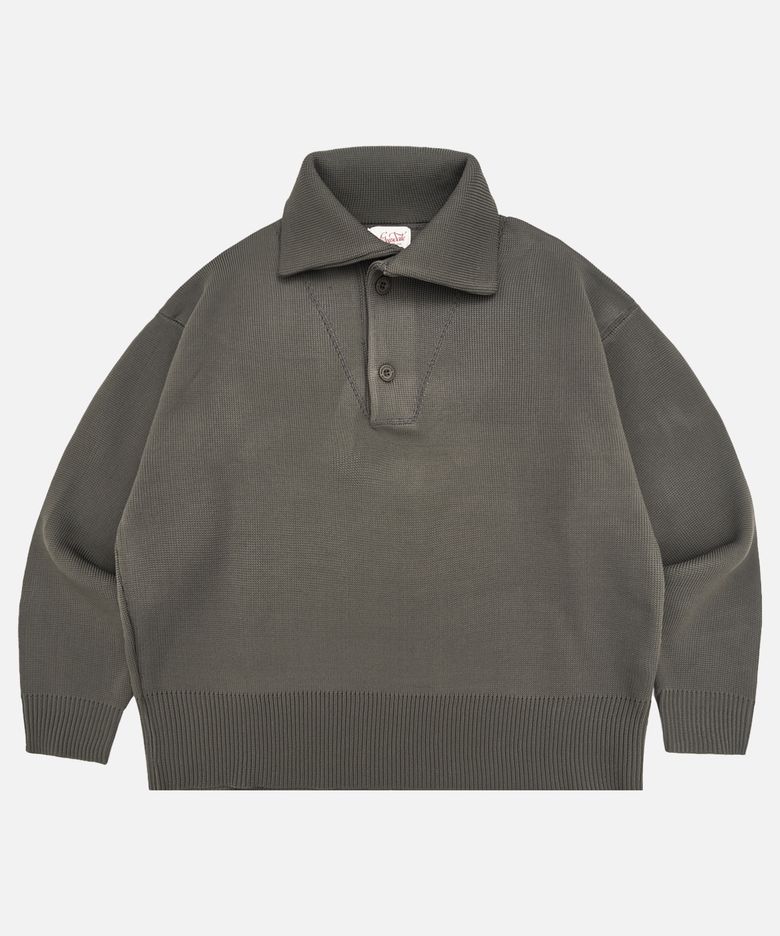 Vintage Washed Knit Polo Sweater_2color