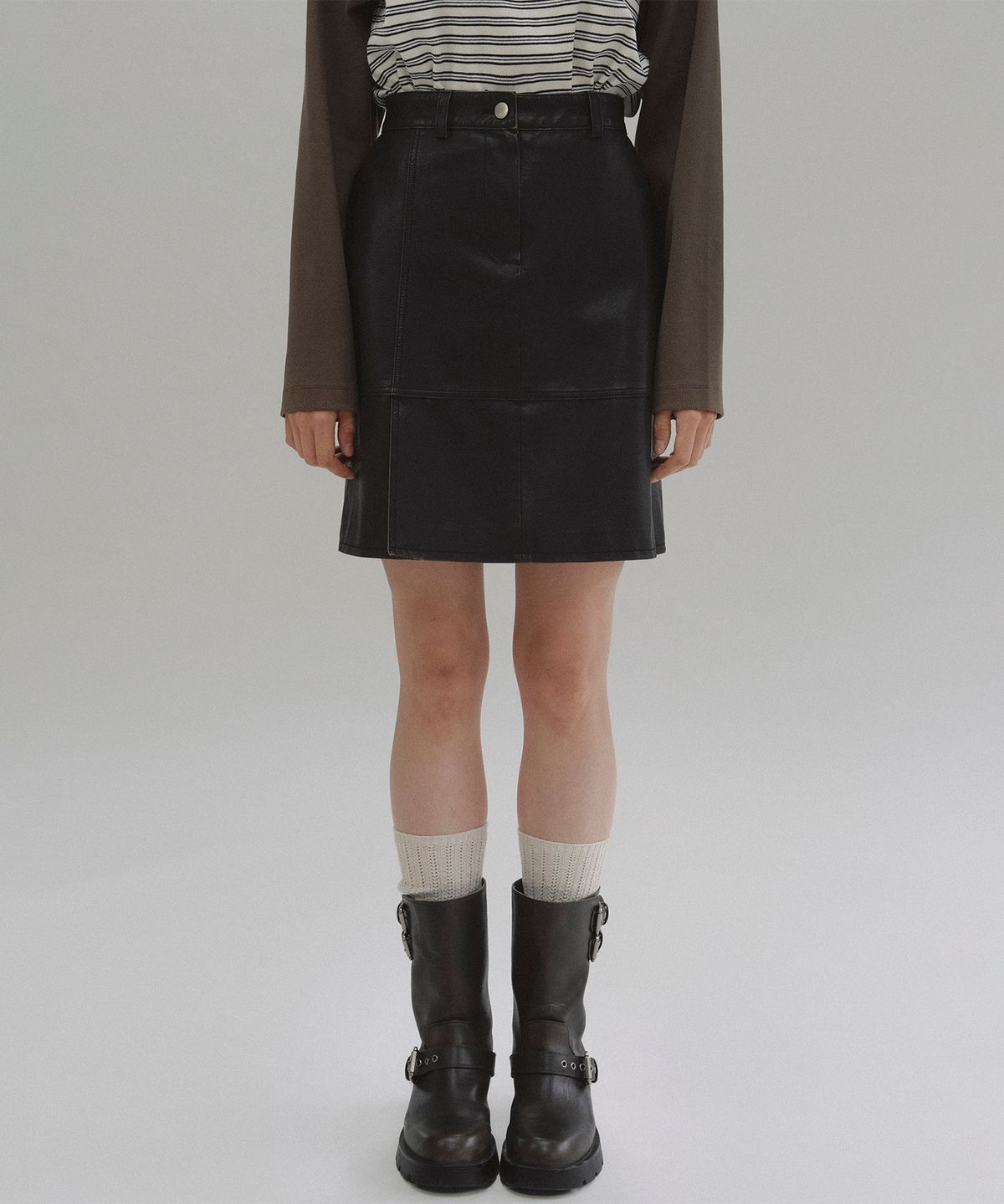 앤니즈(ANDNEEDS) Vintage leather midi skirt (black)